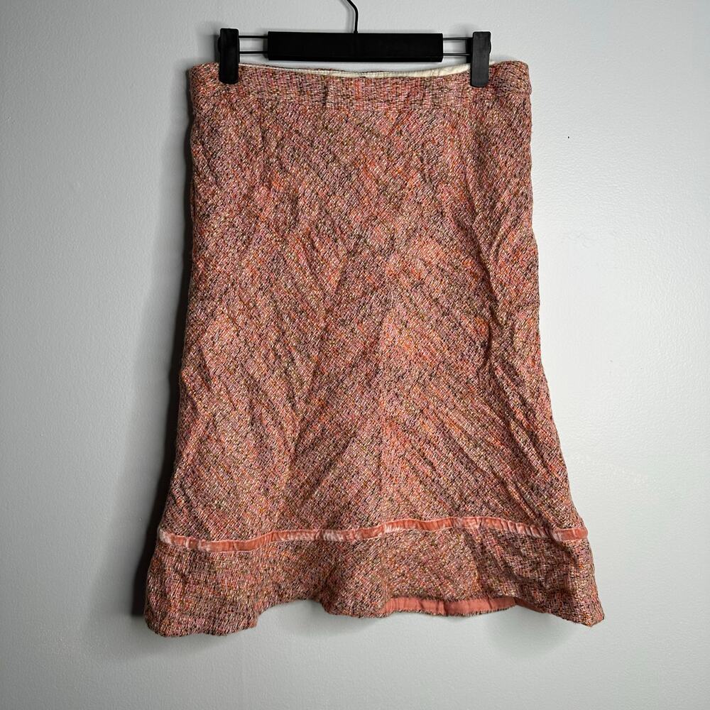 Gap Tweed Skirt Womens 4 Pink Wool Blend EUC Velvet Trim Holiday 04 A-Line Flare - Picture 5 of 8